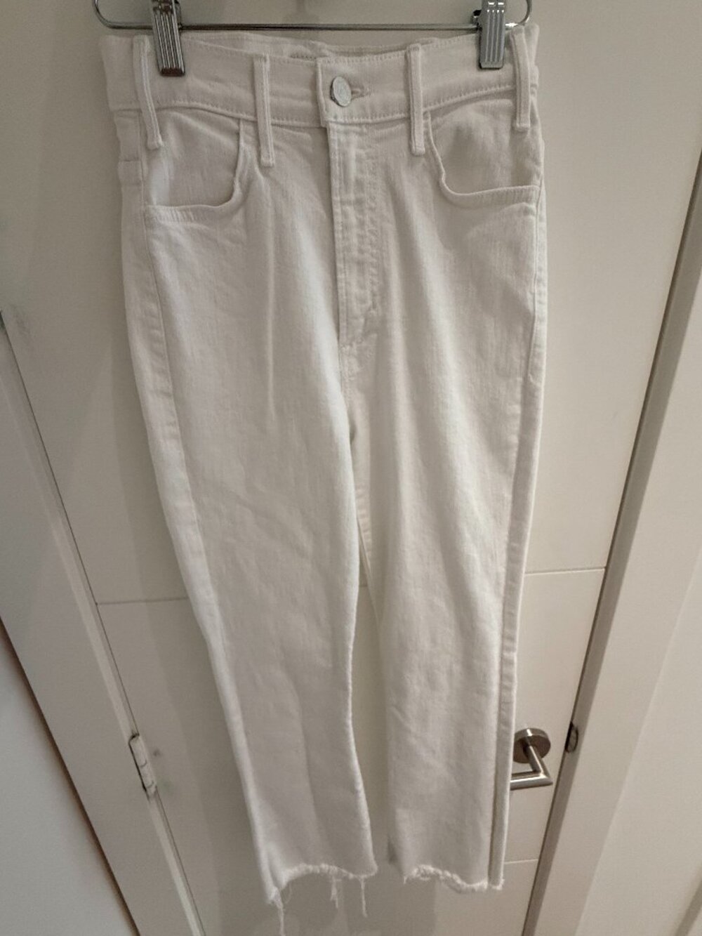 Mother White The Hustler Ankle Fray Jeans